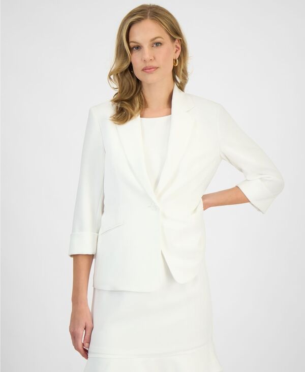 【送料無料】 カスパール レディース ジャケット・ブルゾン ブレザー アウター Womens CuffedSleeve OneButton Blazer Regular Petite Lily White