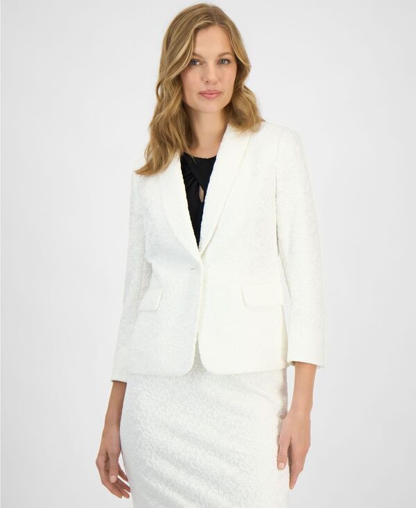 【送料無料】 カスパール レディース ジャケット・ブルゾン アウター Womens BondedLace ShawlCollar Blazer Regular Petite Lily White