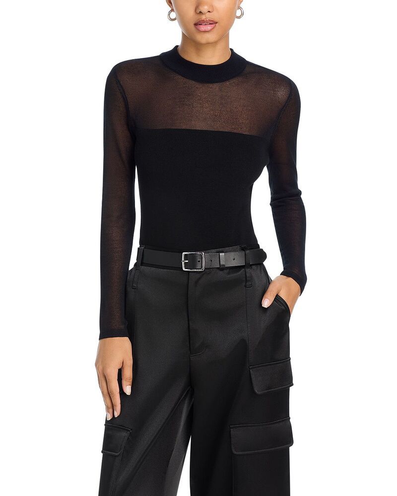 アクア レディース トップス シャツ モックネック シアー ニット AQUA Sheer Knit Mock Neck Top Exclusive Black ブラック