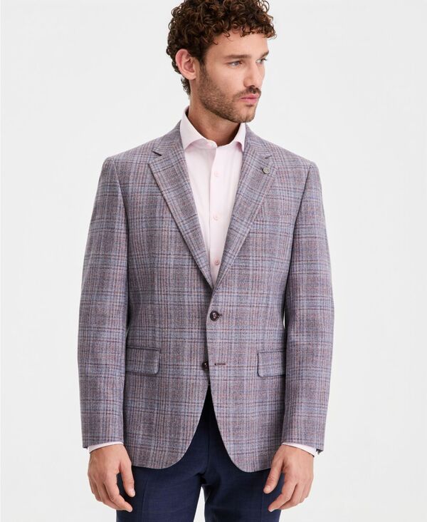 【送料無料】 テッドベーカー メンズ ジャケット・ブルゾン ブレザー アウター Mens Purple Plaid ModernFit Blazer PINK