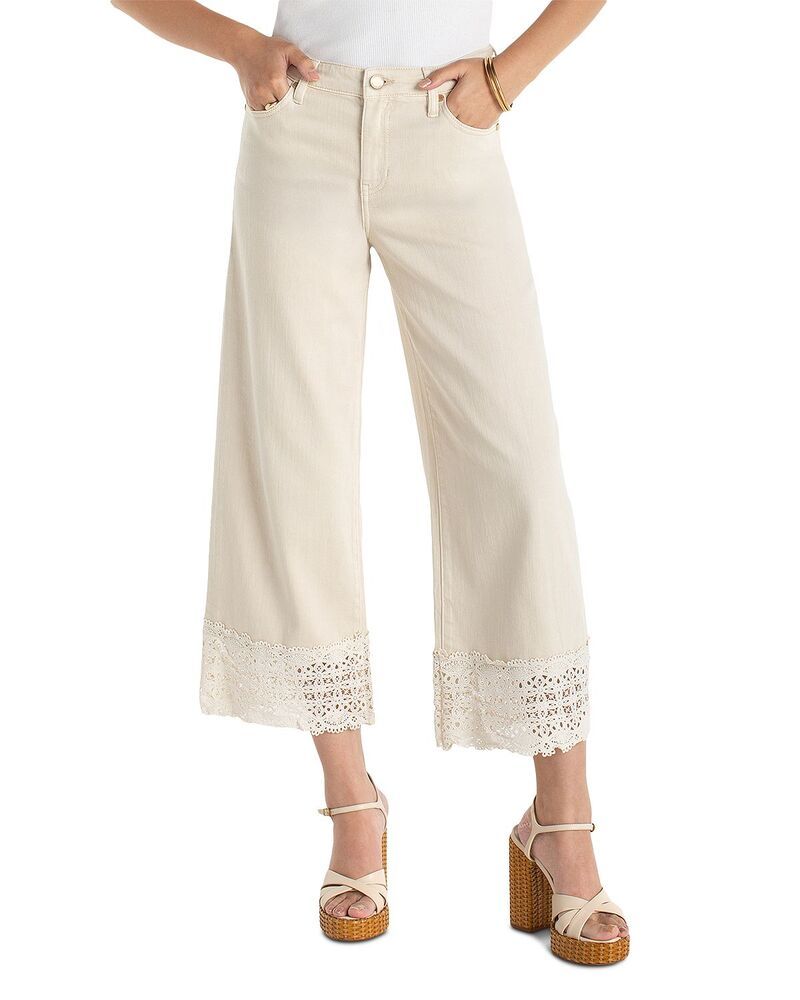 リヴァプール ロサンゼルス レディース ボトムス デニムパンツ ワイドレッグ レーストリム レース ジーンズ Liverpoolos Angelestride Mid Rise Wide Leg Jeans with Lace Trim in Ecru エクリ