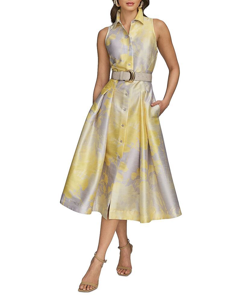 ダナキャラン レディース トップス シャツ ノースリーブ Donna Karan Belted Sleevelesshirtdress Limoncello Multi マルチカラー