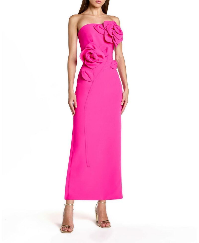 マックダガル レディース トップス ワンピース クレープ ミディ ストラップレス Mac Duggal Crepe Strapless Midi Dress with 3D Flower Detail Hot Pink ピンク