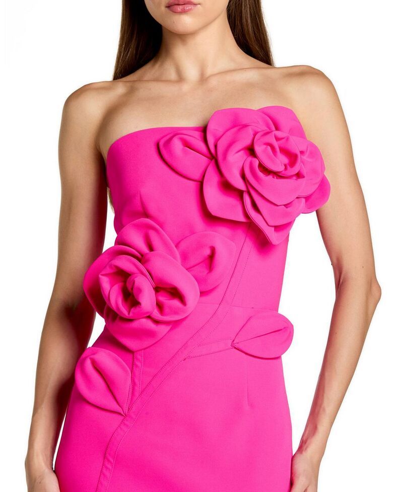 マックダガル レディース トップス ワンピース クレープ ミディ ストラップレス Mac Duggal Crepe Strapless Midi Dress with 3D Flower Detail Hot Pink ピンク マックダガル レディース トップス ワンピース クレープ ミディ ストラップレス Mac Duggal Crepe Strapless Midi Dress with 3D Flower Detail Hot Pink ピンク