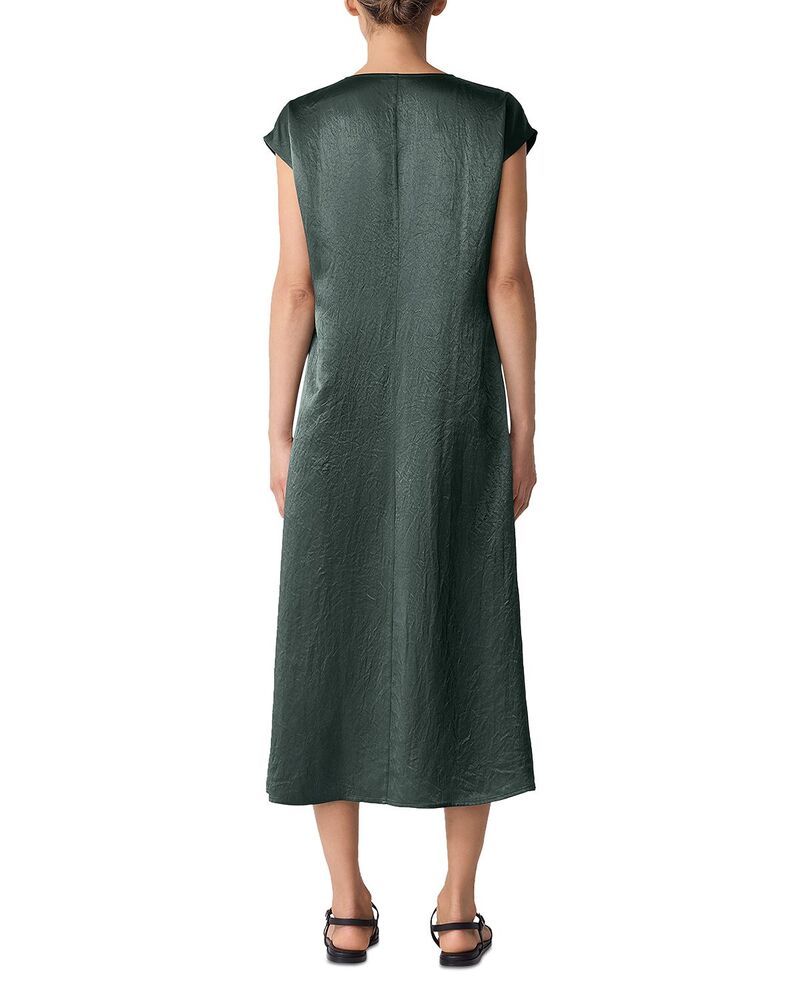 エイリーンフィッシャー レディース トップス ワンピース Vネック ミディ サテン キャップ Eileen Fisher Satin V Neck Cap Sleeve Midi Dress Everglade