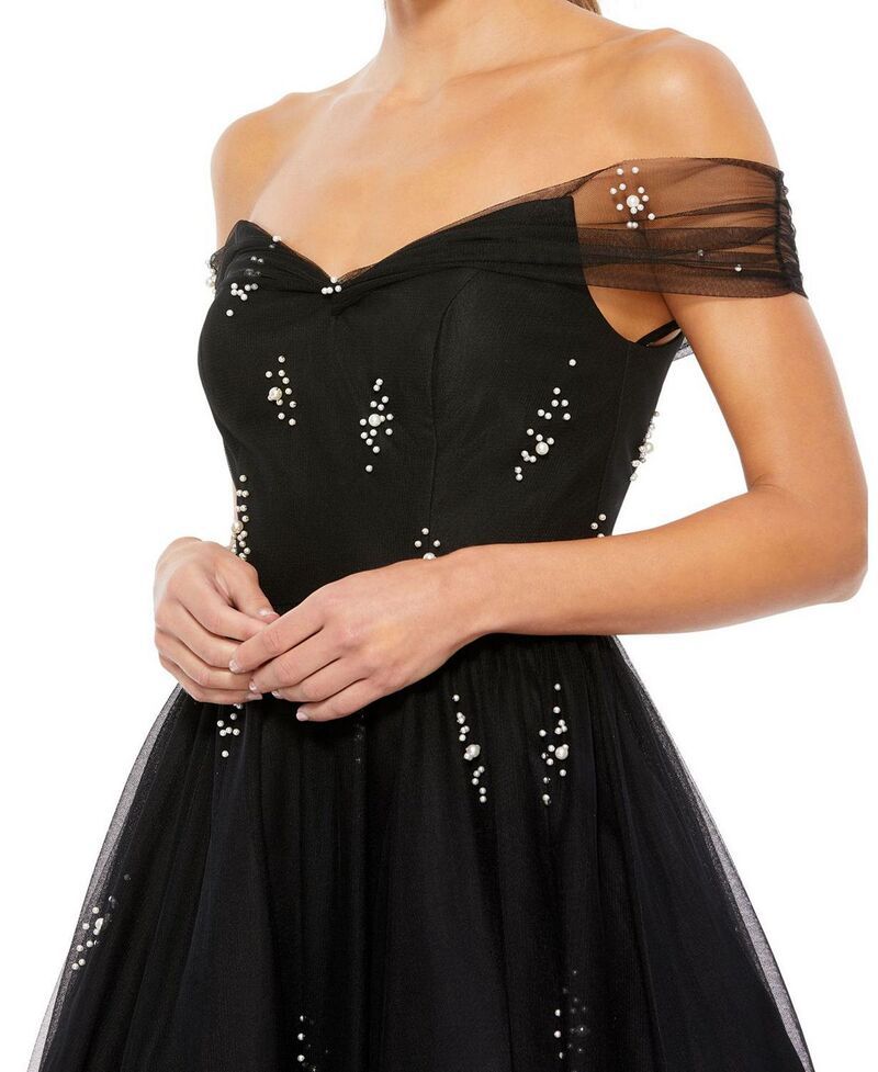 マックダガル レディース トップス ワンピース チュール プチ Mac Duggal Petite Ieena Off the Shoulder Embellished Tulle Cocktail Dress Black ブラック マックダガル レディース トップス ワンピース チュール プチ Mac Duggal Petite Ieena Off the Shoulder Embellished Tulle Cocktail Dress Black ブラック