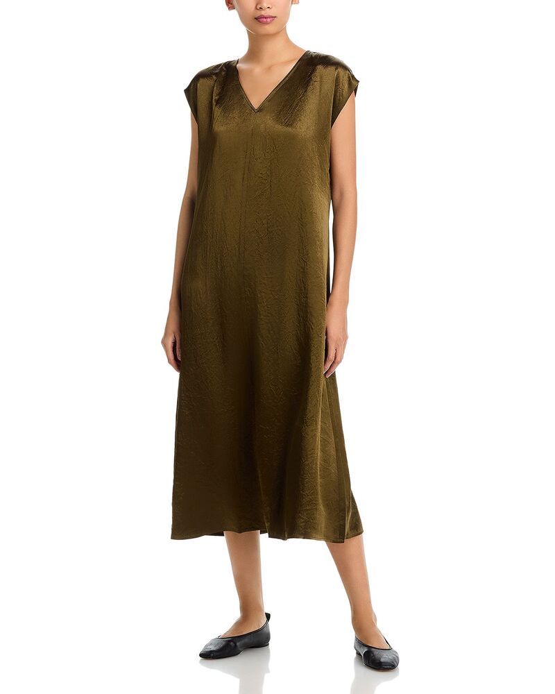 エイリーンフィッシャー レディース トップス ワンピース Vネック ミディ サテン キャップ Eileen Fisher Satin V Neck Cap Sleeve Midi Dresserpentine