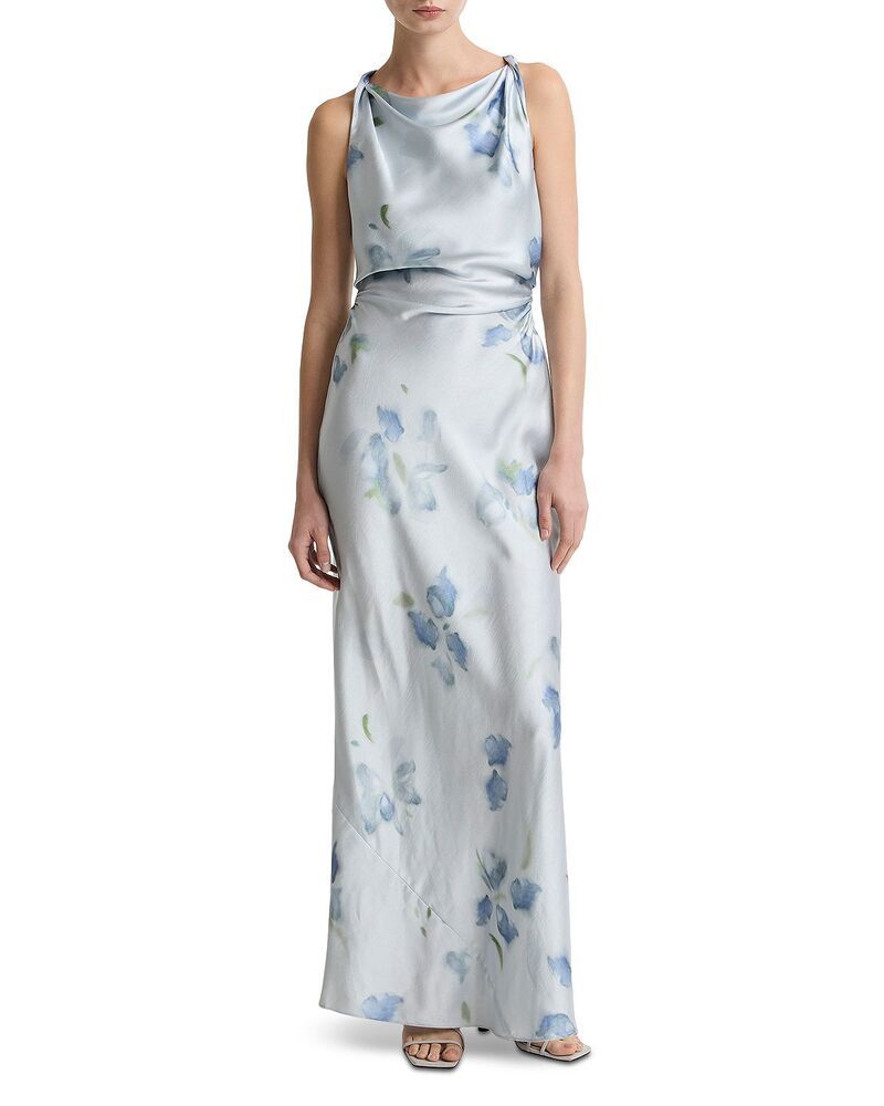 ヴィンス レディース トップス ワンピース Vince Petal Blur Twist Shoulder Dressoft Grey グレー