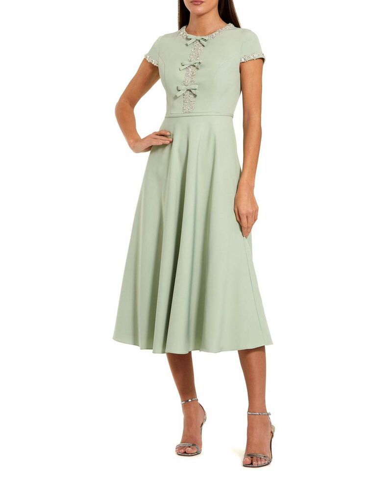 マックダガル レディース トップス ワンピース クレープ ミディ Mac Duggal Crepe Midi Dress with Rhinestone Beading Sage セージ