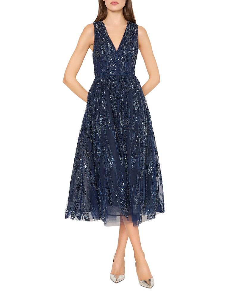 ミリー レディース トップス ワンピース Vネック 刺繍 MILLY Tinsley Embroidered V Neck Dress Navy Multi ネイビー
