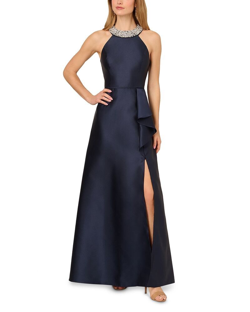 アドリアナ パペル レディース トップス ワンピース フリル Adrianna Papell Embellished Mikado Ruffle Gown Midnight
