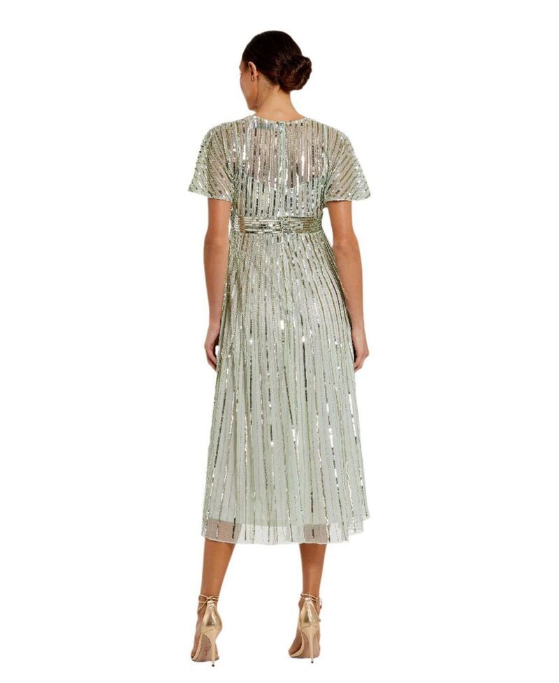 マックダガル レディース トップス ワンピース A ライン Mac Duggal A Linembellished Short Sleeve Dressage セージ