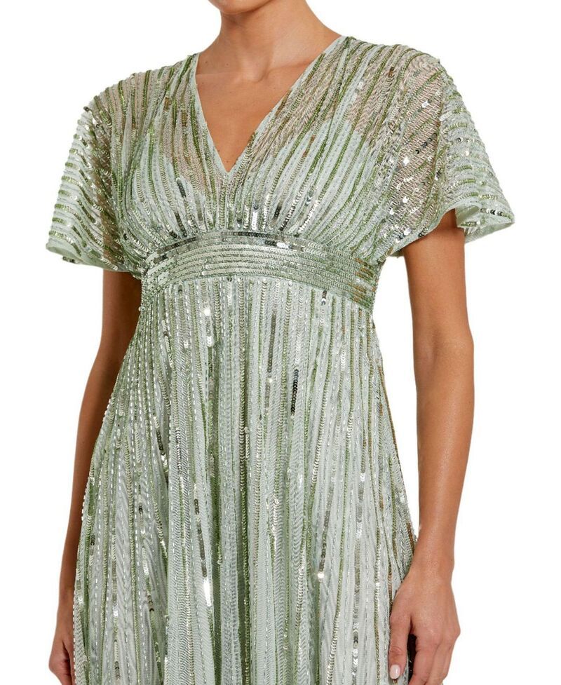 マックダガル レディース トップス ワンピース A ライン Mac Duggal A Linembellished Short Sleeve Dressage セージ