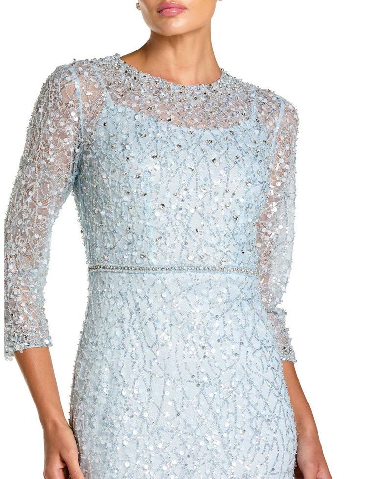 マックダガル レディース トップス ワンピース Mac Duggal Beaded Embroidery Elbow Sleeve Column Gown Powder Blue ブルー マックダガル レディース トップス ワンピース Mac Duggal Beaded Embroidery Elbow Sleeve Column Gown Powder Blue ブルー