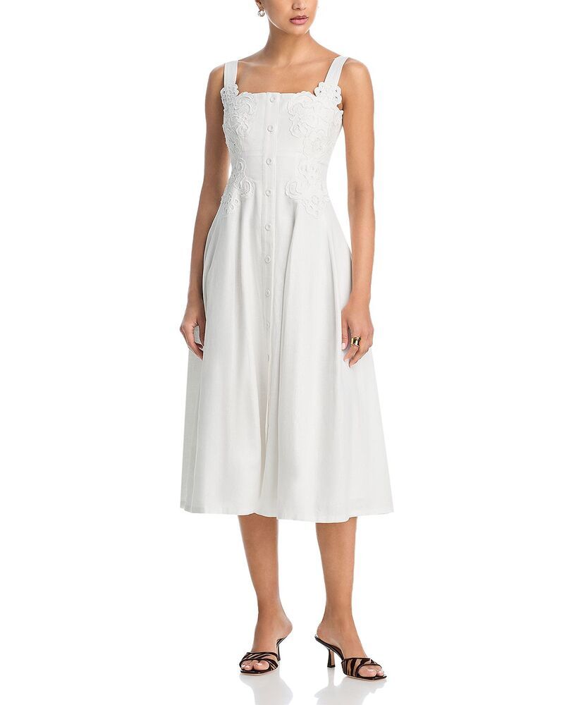 アクア レディース トップス ワンピース ミディ レース AQUA Lace Appliqu Midi Dress Exclusive White ホワイト