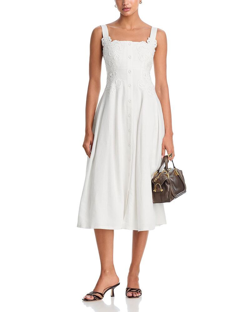 アクア レディース トップス ワンピース ミディ レース AQUA Lace Appliqu Midi Dress Exclusive White ホワイト