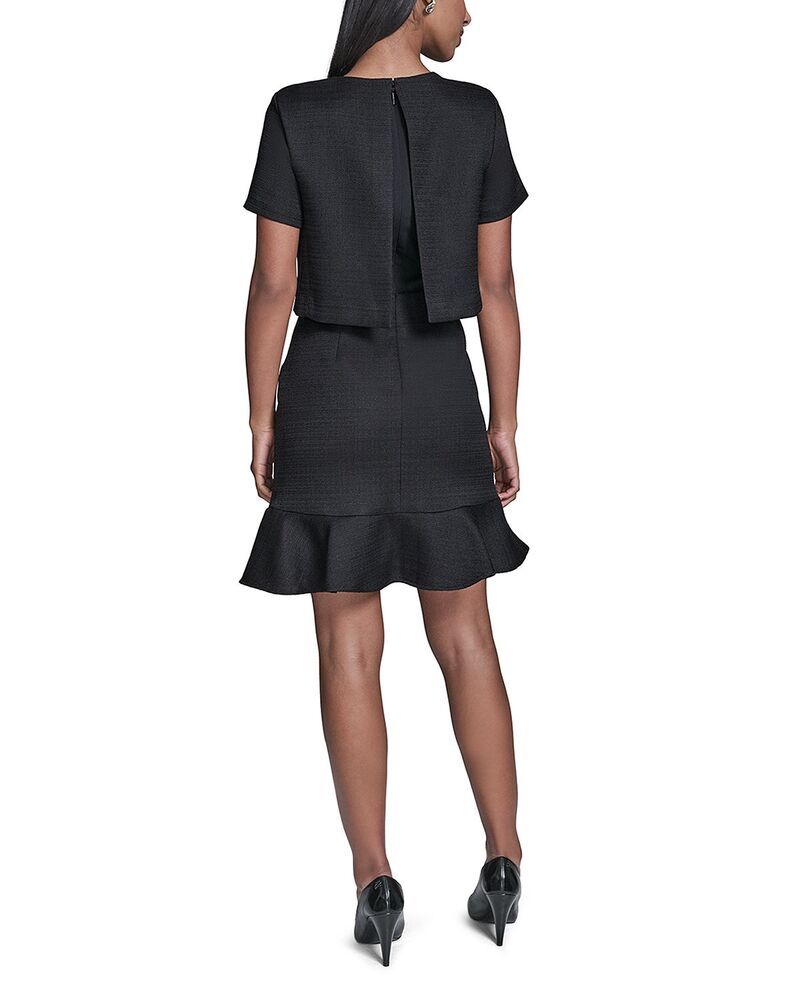 カール ラガーフェルド レディース トップス ワンピース ツイード KARLAGERFELD PARIS Flower Button Short Sleeve Summer Tweedress Black ブラック カール ラガーフェルド レディース トップス ワンピース ツイード KARLAGERFELD PARIS Flower Button Short Sleeve Summer Tweedress Black ブラック