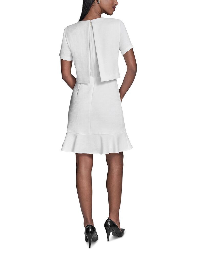 カール ラガーフェルド レディース トップス ワンピース ツイード KARLAGERFELD PARIS Flower Button Short Sleeve Summer Tweedressoft White ホワイト