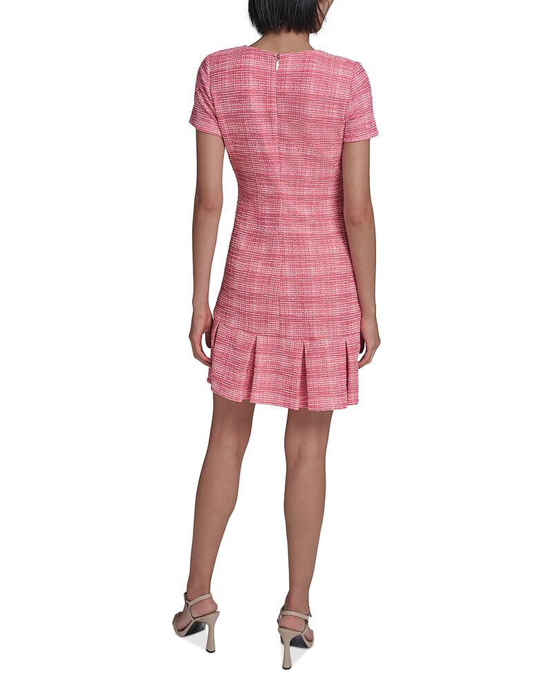 カール ラガーフェルド レディース トップス ワンピース A ライン ツイード KARLAGERFELD PARIShort Sleeve Boucle Tweed A Line Dress Hot Pink Soft White ホワイト