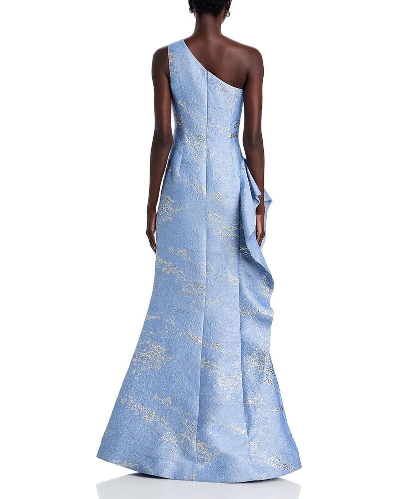 テリジョンバイリッキーフリーマン レディース トップス ワンピース ワンショルダー トール Teri Jon by Rickie Freeman Metallic Jacquard OneShoulder Gown Light Blue Silver ブルー
