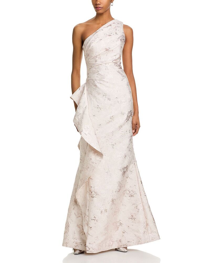 テリジョンバイリッキーフリーマン レディース トップス ワンピース ワンショルダー トール Teri Jon by Rickie Freeman Metallic Jacquard OneShoulder Gown Blush ブラッシュ