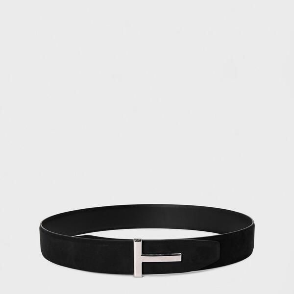 トム・フォード メンズ アクセサリー ベルト レザー Tom Ford Mens Metal T Buckleather Belt Black ブラック