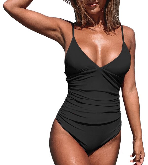 カップシー レディース 水着 上下セット CUPSHE Womens Black Shirring One Piece Swimsuit Black ブラック