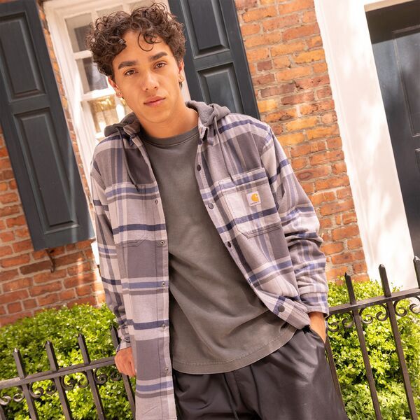 カーハート メンズ アウター ジャケット・ブルゾン シャツ Carhartt Mens Hooded Flannel Shirt Jacket Gravel