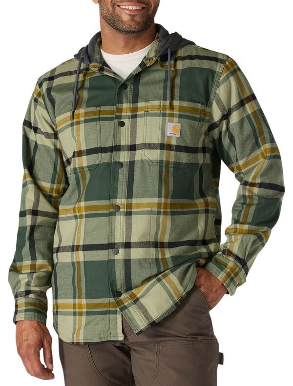 カーハート メンズ アウター ジャケット・ブルゾン シャツ Carhartt Mens Hooded Flannel Shirt Jacket Forestry Green グリーン