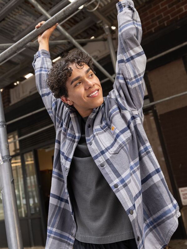 カーハート メンズ アウター ジャケット・ブルゾン シャツ Carhartt Mens Hooded Flannel Shirt Jacket Gravel
