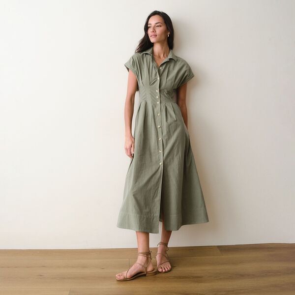 マリーン レイヤー レディース ボトムス カジュアルパンツ シャツワンピース ミディ シャツ Marine Layer Womens Arden Midi Shirt DresseasprayNavy Stripe ネイビー