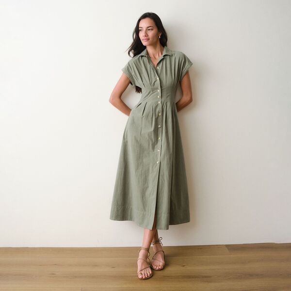 マリーン レイヤー レディース ボトムス カジュアルパンツ シャツワンピース ミディ シャツ Marine Layer Womens Arden Midi Shirt DresseasprayNavy Stripe ネイビー