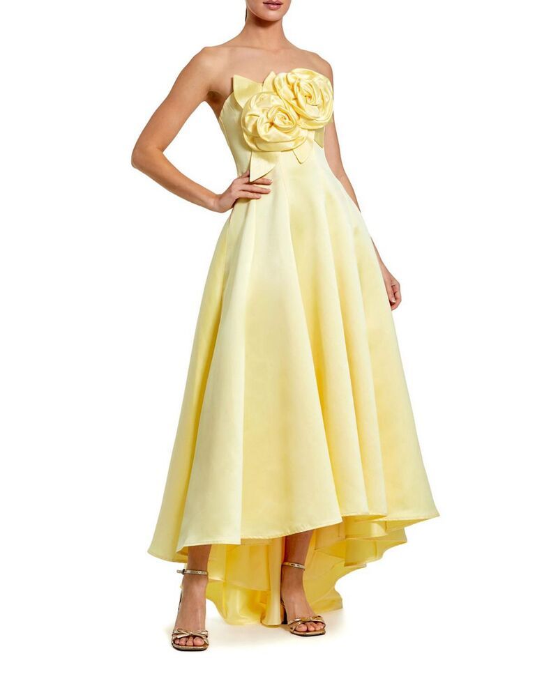 マックダガル レディース トップス ワンピース サテン ストラップレス Mac Duggal Straplessatin High Low Gown with 3D Flowers Buttercup