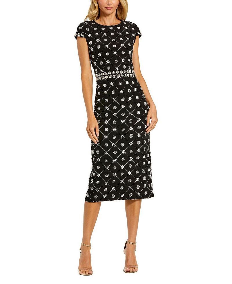 マックダガル レディース トップス ワンピース クレープ ハイネック ミディ キャップ Mac Duggal Crepembellished High Neck Cap Sleeve Midi Dress Black ブラック