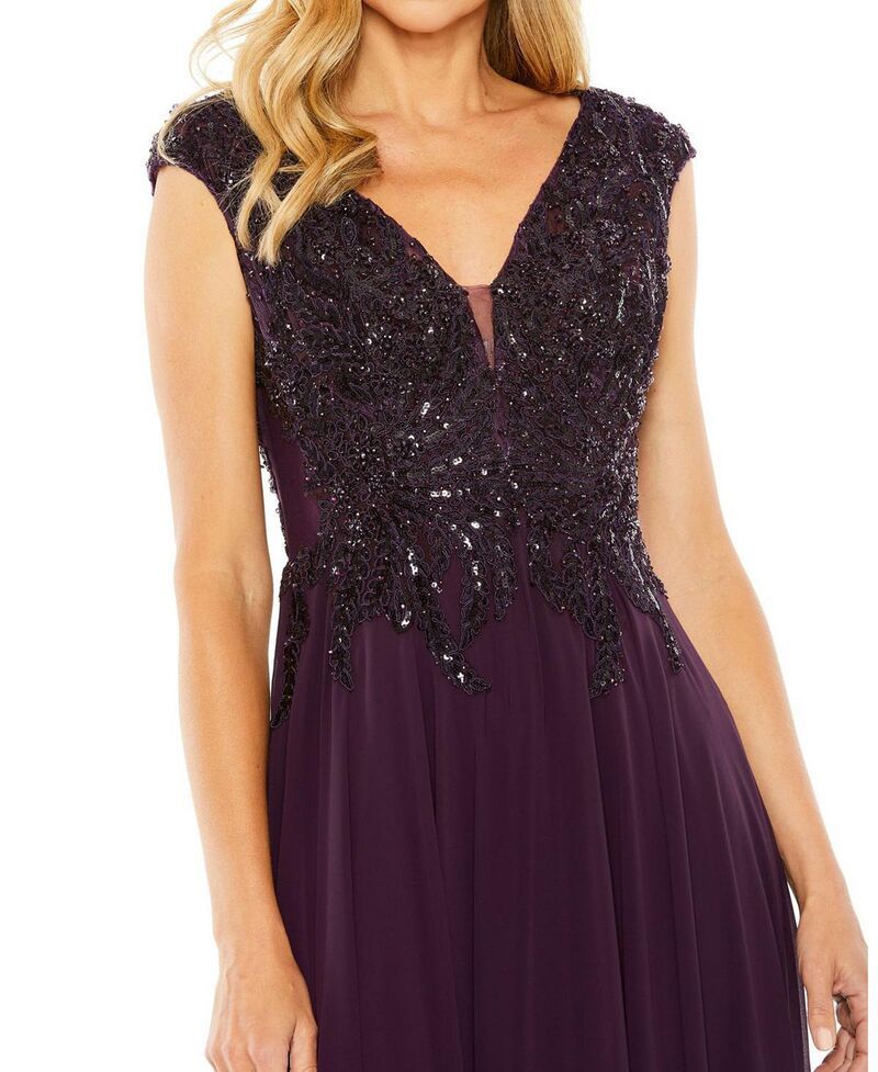 マックダガル レディース トップス ワンピース キャップ Mac Duggal Cap Sleeve Flowy Applique Gown Aubergine オーバージーン マックダガル レディース トップス ワンピース キャップ Mac Duggal Cap Sleeve Flowy Applique Gown Aubergine オーバージーン