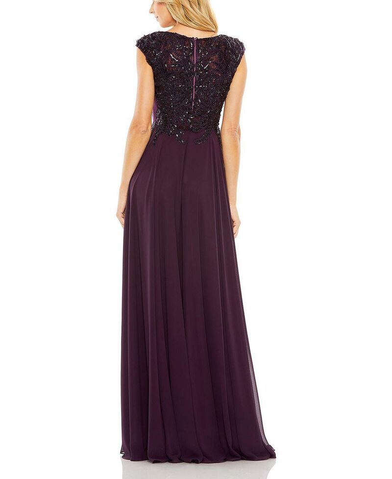 マックダガル レディース トップス ワンピース キャップ Mac Duggal Cap Sleeve Flowy Applique Gown Aubergine オーバージーン マックダガル レディース トップス ワンピース キャップ Mac Duggal Cap Sleeve Flowy Applique Gown Aubergine オーバージーン