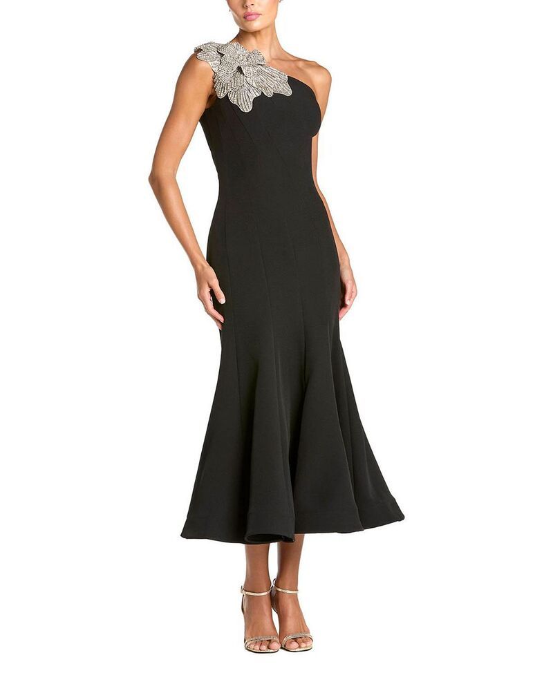 マックダガル レディース トップス ワンピース クレープチ ミディ Mac Duggal Petite Crepe One Shoulder Mermaid Midi Dress with Flower Black ブラック
