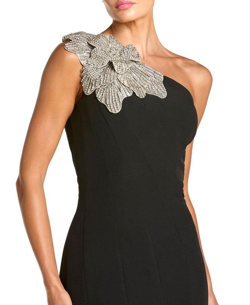 マックダガル レディース トップス ワンピース クレープチ ミディ Mac Duggal Petite Crepe One Shoulder Mermaid Midi Dress with Flower Black ブラック マックダガル レディース トップス ワンピース クレープチ ミディ Mac Duggal Petite Crepe One Shoulder Mermaid Midi Dress with Flower Black ブラック