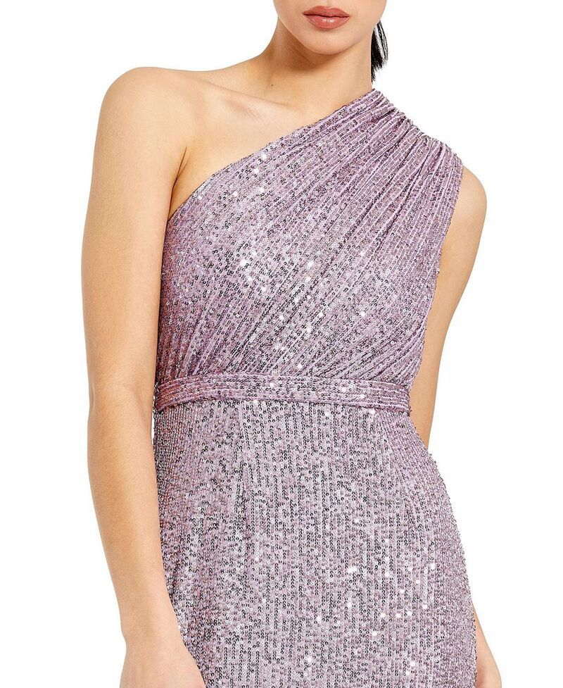 マックダガル レディース トップス ワンピース ギャザー スパンコール Mac Duggal Sequined Ruched One Shoulder Gown Lilac ライラック