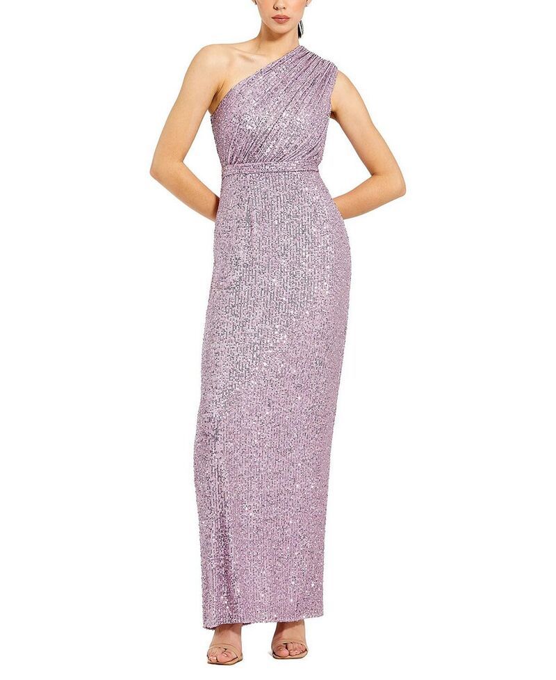 マックダガル レディース トップス ワンピース ギャザー スパンコール Mac Duggal Sequined Ruched One Shoulder Gown Lilac ライラック