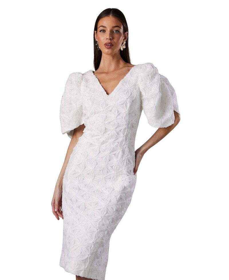 コースト レディース トップス ワンピース フラワー柄 プリーツ フラワー Coast Floral Pleated Sleeve Pencil Dress Ivory アイボリー