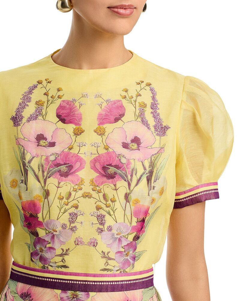 テリジョンバイリッキーフリーマン レディース トップス ワンピース フラワー柄 プリント シルク レース リネン フラワー Teri Jon by Rickie Freeman Silken Linen Short Sleeve Placed Floral P
