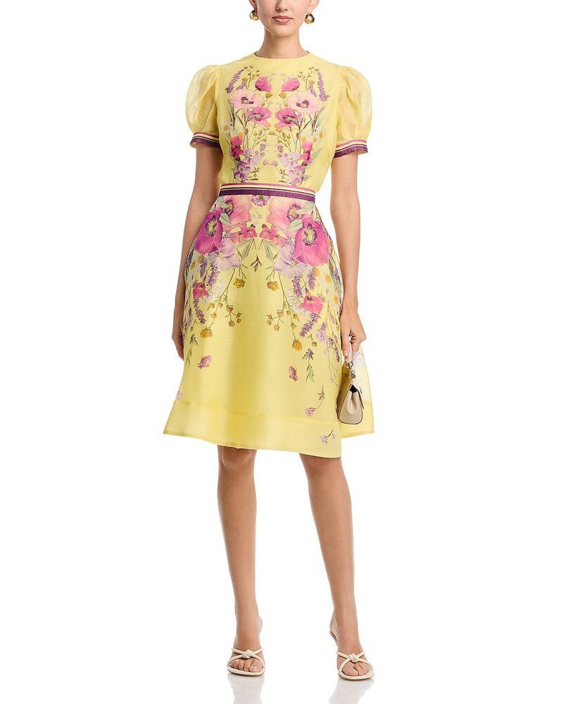 テリジョンバイリッキーフリーマン レディース トップス ワンピース フラワー柄 プリント シルク レース リネン フラワー Teri Jon by Rickie Freeman Silken Linen Short Sleeve Placed Floral P