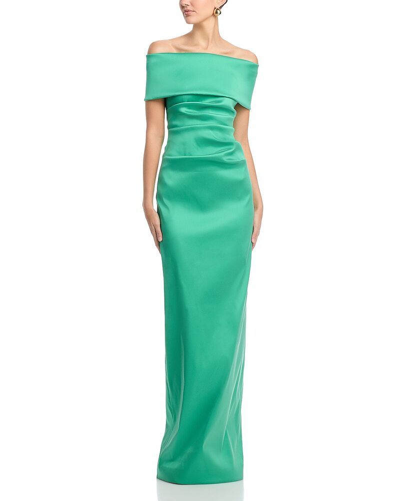 テリジョンバイリッキーフリーマン レディース トップス ワンピース Teri Jon by Rickie Freeman Off Shoulder Mikado Column Gown Kiwi Green グリーン
