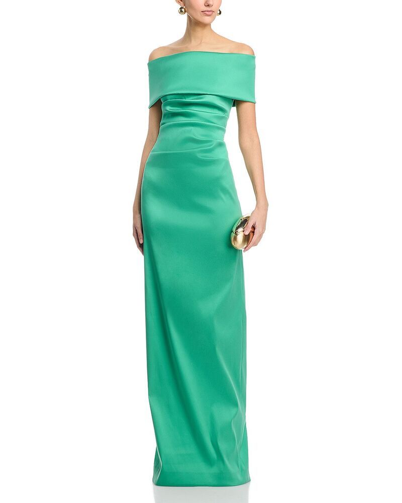 テリジョンバイリッキーフリーマン レディース トップス ワンピース Teri Jon by Rickie Freeman Off Shoulder Mikado Column Gown Kiwi Green グリーン