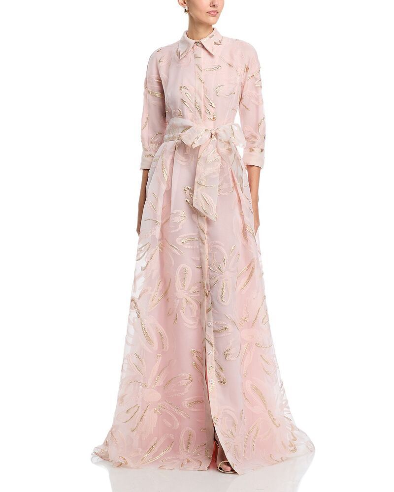 テリジョンバイリッキーフリーマン レディース トップス ワンピース トール シャツ Teri Jon by Rickie Freeman Metallic Organza Shirt Gown Blush Gold ブラッシュ