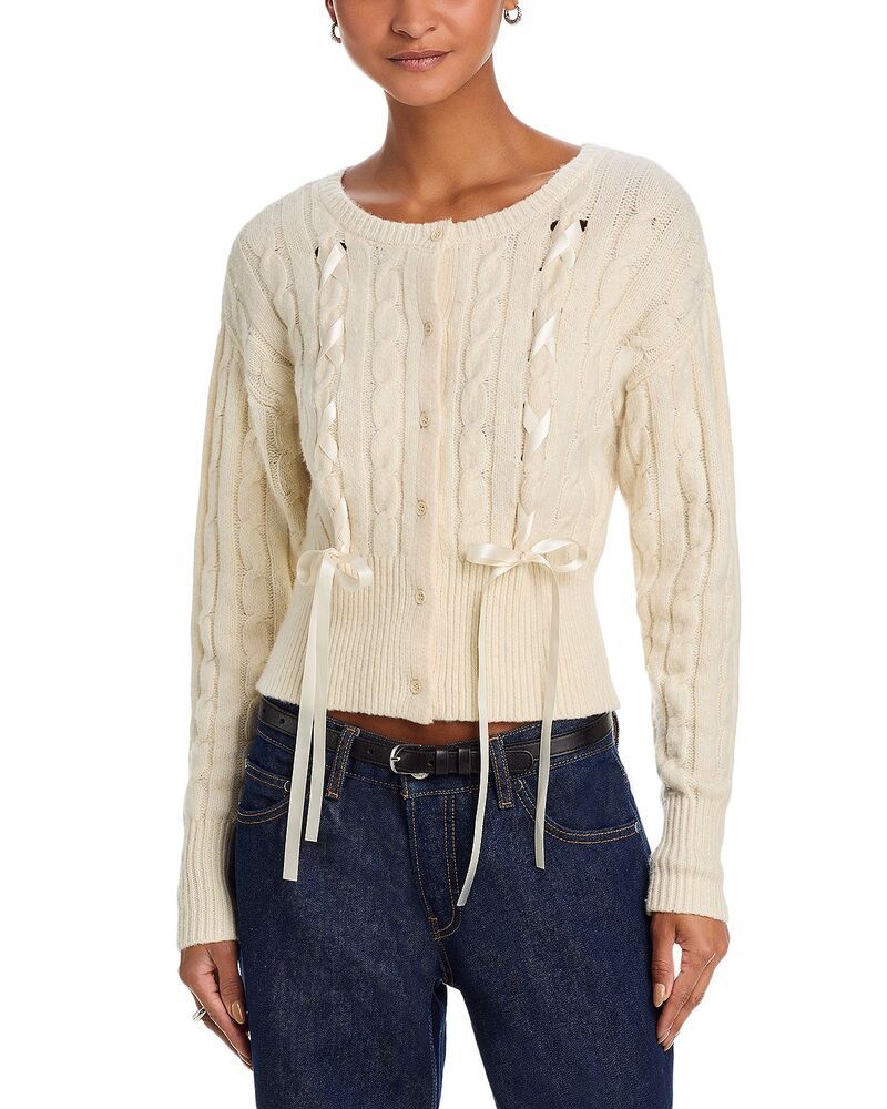 スティーブ マデン レディース アウター カーディガン STEVE MADDEN Saidee Cable Ribbon Ties Cardigan Cream クリーム