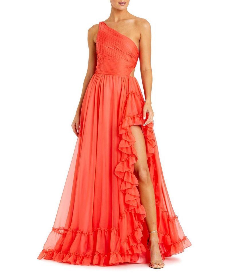 マックダガル レディース トップス ワンピース アシンメトリー フリル Mac Duggal One Shoulder Asymmetrical Ruffle Gown Tangerine タンジェリン