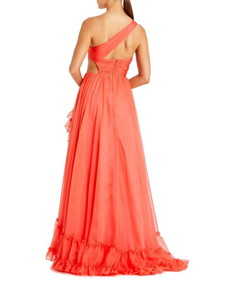 マックダガル レディース トップス ワンピース アシンメトリー フリル Mac Duggal One Shoulder Asymmetrical Ruffle Gown Tangerine タンジェリン