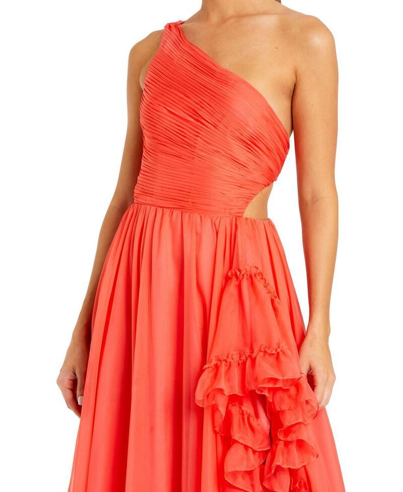 マックダガル レディース トップス ワンピース アシンメトリー フリル Mac Duggal One Shoulder Asymmetrical Ruffle Gown Tangerine タンジェリン